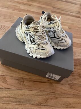 Balenciaga Kids Track Sneakers in Cream and Black